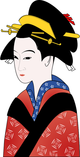 빨간 기모노 벡터 그래픽에서 일본 여자