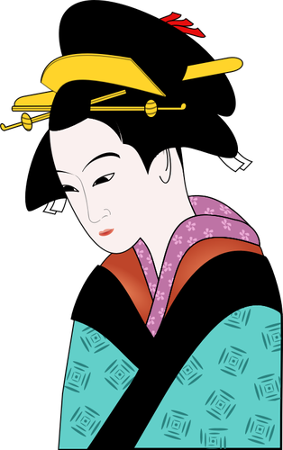 Japanische Frau in blauen Kimono-Vektor-Bild