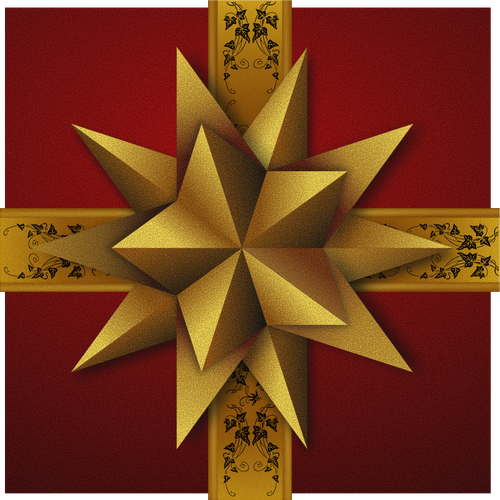 Joululahjalaatikko koristeellisilla kultaisen tähden vektori clipart-kuvalla