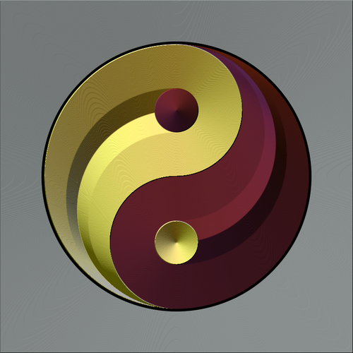 Immagine di vettore di ying yang Iscriviti in graduale oro e rosso colore