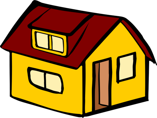 Imagem vetorial de moradia amarela com um telhado vermelho