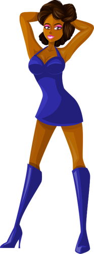 Donker gevild model in blauwe kleding