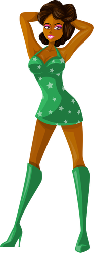 Grünes Kleid auf dunkelhäutigen Modell
