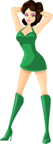 Jonge dame in groene kostuum