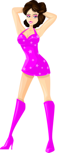Tummahiuksinen nainen vaaleanpunaisissa vaatteissa