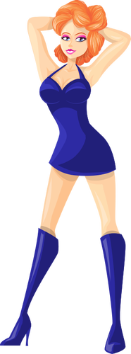 Zrzavá dívka v modrých šatech