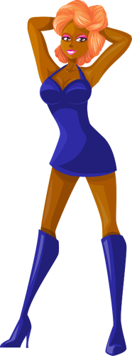 Model in blauwe kleding
