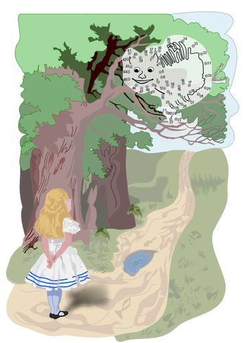 La gata sobre el árbol conecta el dibujo vectorial de puntos