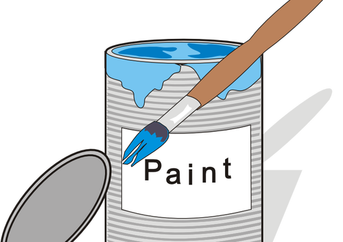 Lata de tinta azul e escova vector a ilustração