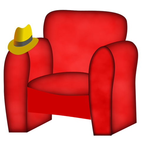 Punainen tuoli ja hattu.
