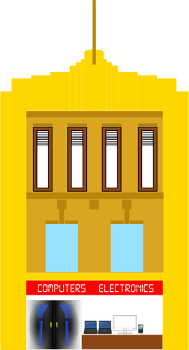 Vektorový obrázek žluté tří podlažní budovy