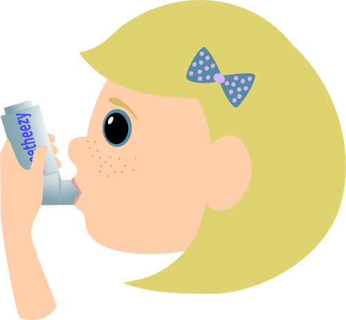 Vector de la imagen de joven usando un atomizador de asma