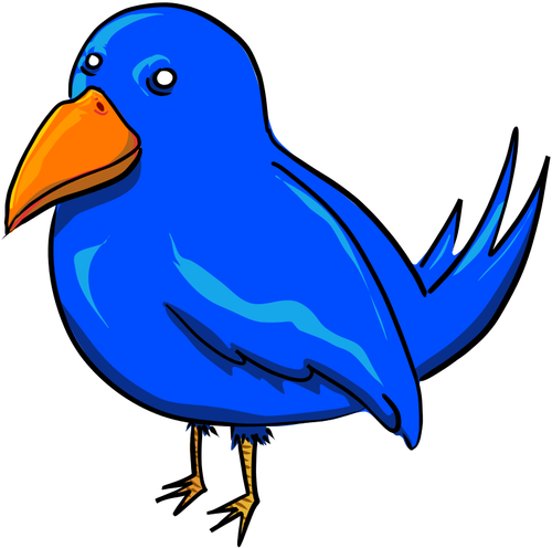 Pássaro azul, com um olhar estranho e um grande bico amarelo vector clipart