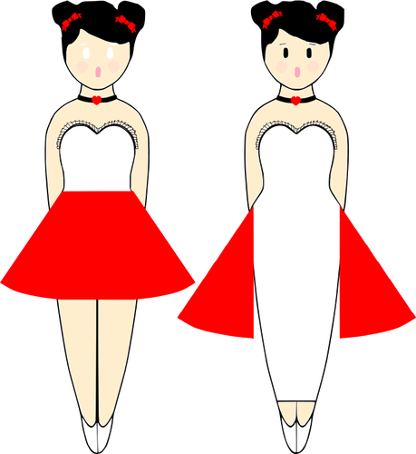בתמונה וקטורית של בלרינות בשמלות אדומות