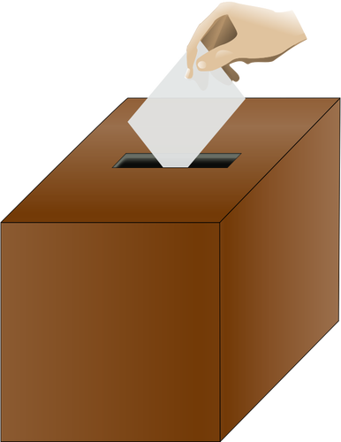 رسومات متجهة لصندوق الاقتراع مع وضع اليد في ورقة الاقتراع
