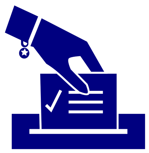 Oy sandığı bir oy pusulası kağıt koyarak kadın el ile vektör grafikleri