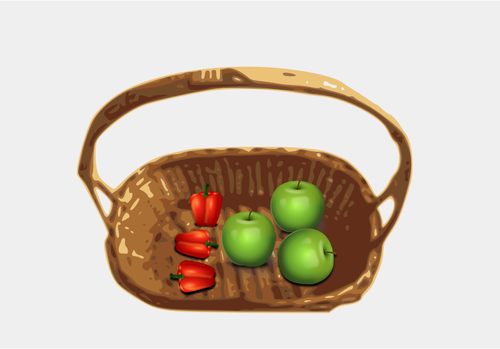 Vektor Klipart košík s jablky a paprikou