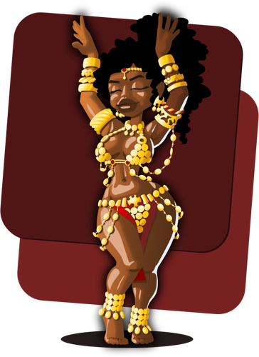 Vector drawing of belly dancer in gold-coin costume