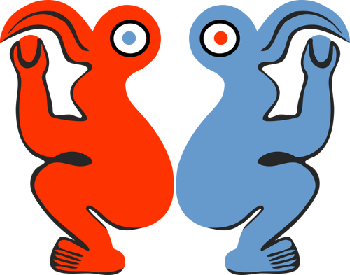 Vector illustraties van rode en blauwe Oost-eiland vogel man