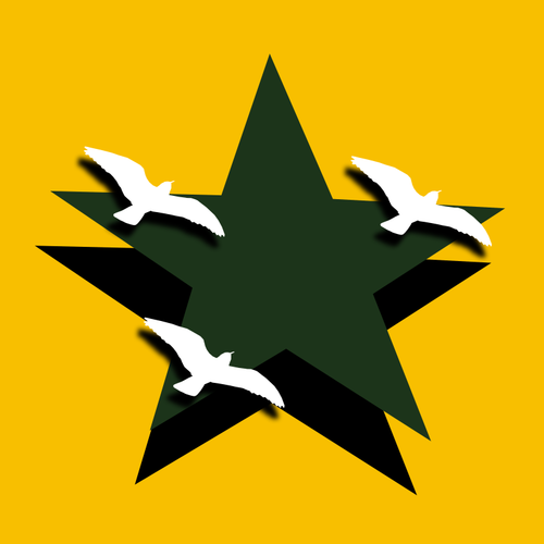 Clip art de aves volando sobre una estrella verde oscurezca