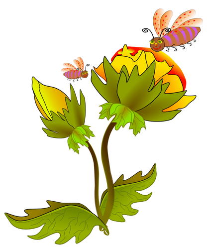 Пчелы на цветок векторная иллюстрация