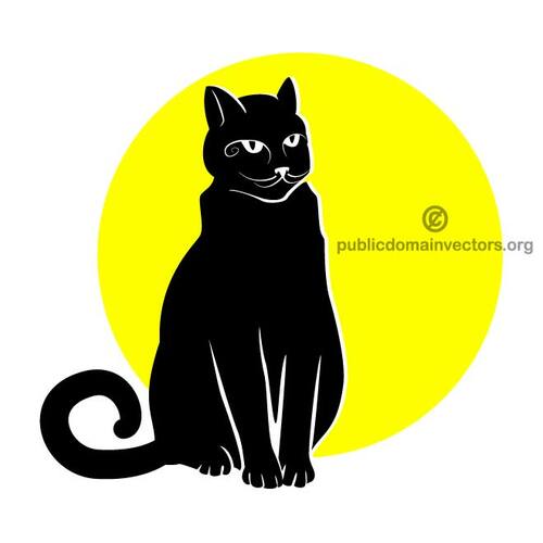 黄色の背景に黒い猫
