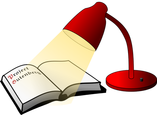 Libro abierto y lámpara de lectura