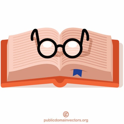 Óculos de leitura e livro aberto