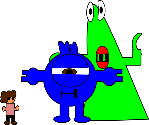Tecknade blå och gröna monster