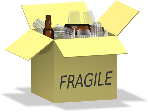 Immagine vettoriale della scatola piena di oggetti fragili