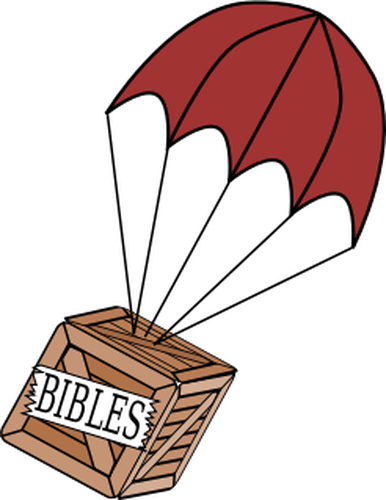 Vector drawing of parachute delivery of box of Bibles
