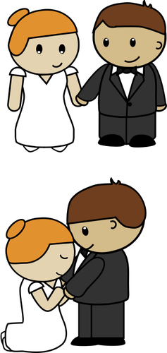 Vektor illustration av två scener av cartoon bruden och brudgummen