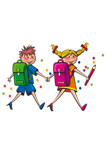 Dívku a chlapce do školy pěšky vektorové ilustrace