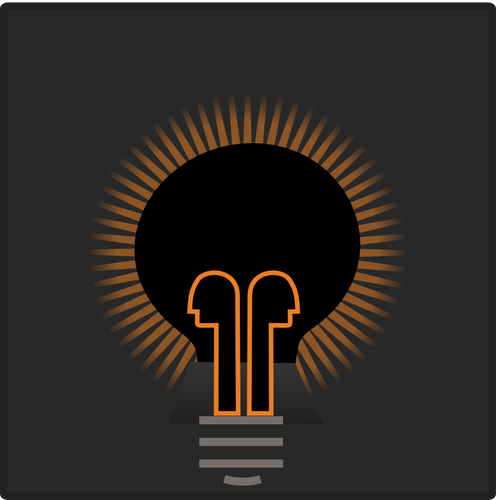 Illustrasjon av to små hoder foran en glødende lyspære