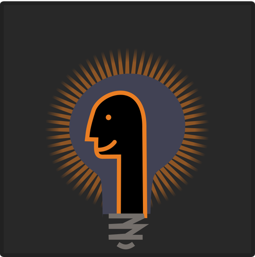 Grafiken von humanoiden Kopf vor eine leuchtende Glühbirne