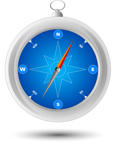 Vector tekening van blauw en grijswaarden kompas