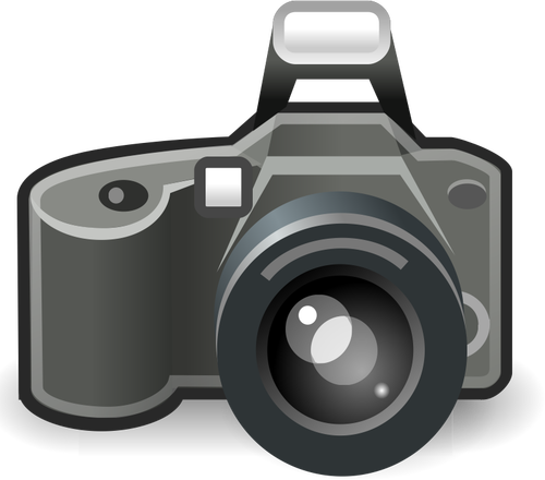Câmara fotográfica com imagem vetorial de flash em tons de cinza