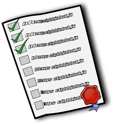 Векторное изображение проверить список с печатью