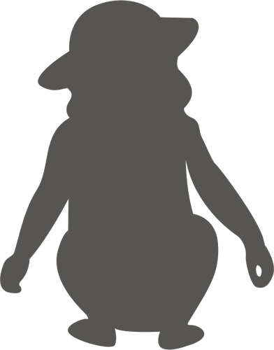 Vector image of silhouette of a girl in a hat crouching