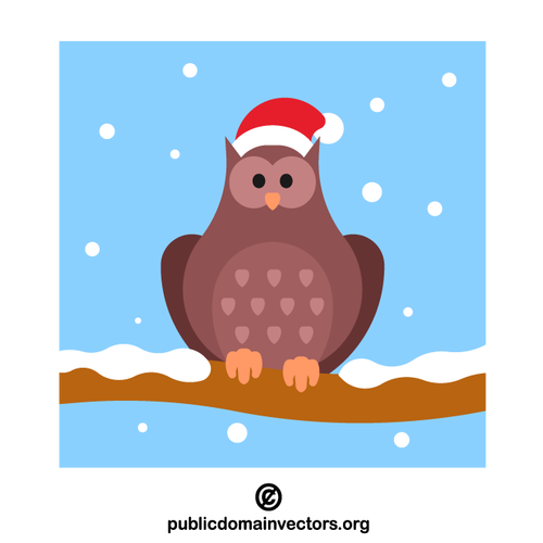 Рождественская сова в шапке Санта-Клауса