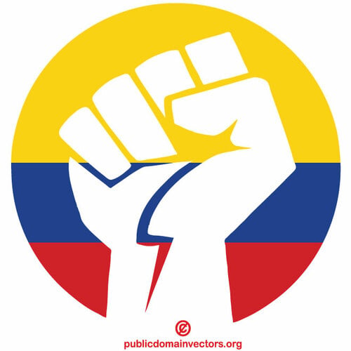 콜롬비아 국기로 꽉 주먹을 움켜쥐다