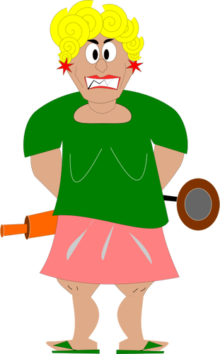 Graphics of angry housewife with a rolling pin