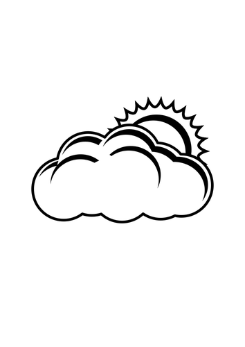 Clip art di nuvoloso con qualche segno di giorno di sole in bianco e nero