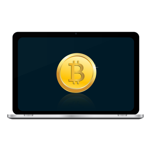 Bitcoin na laptopa ekran ilustracja wektorowa