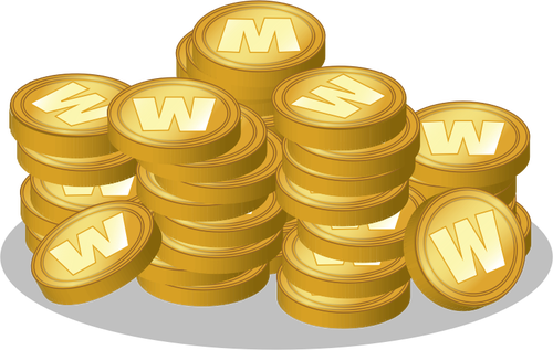 בתמונה וקטורית של מטמון של מטבעות זהב עם לוגו W