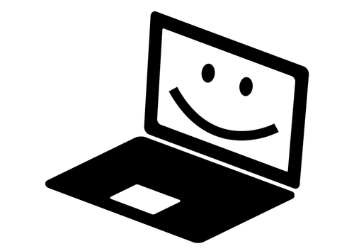 Laptop pictogram met een glimlach op het scherm vector illustraties