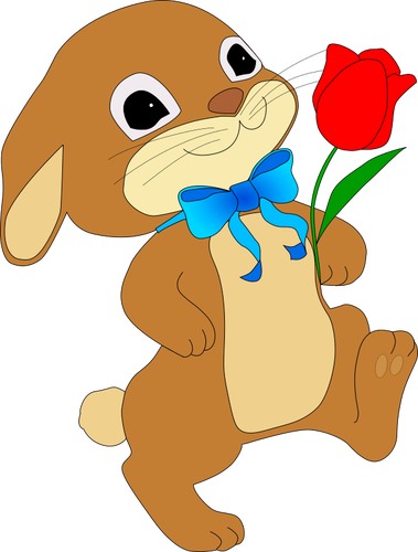 Conejo con flor roja