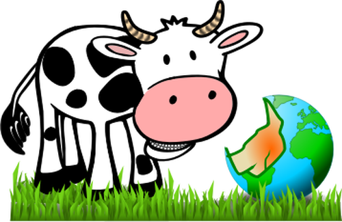 Image vectorielle de vache cartoon, manger de la terre