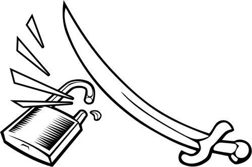 Clip art wektor z mieczem pękanie kłódkę