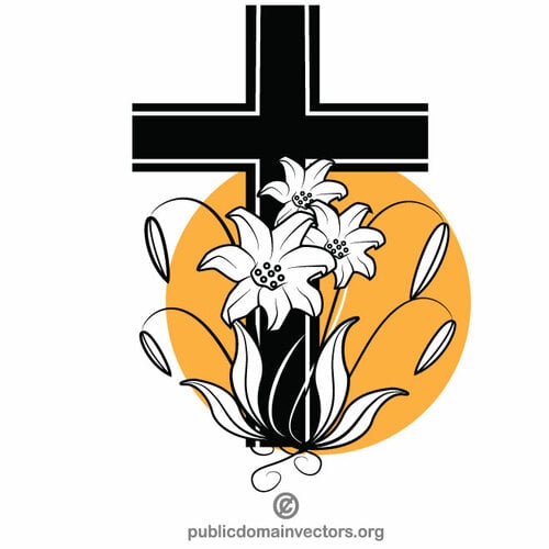 Croix et fleurs sur une tombe